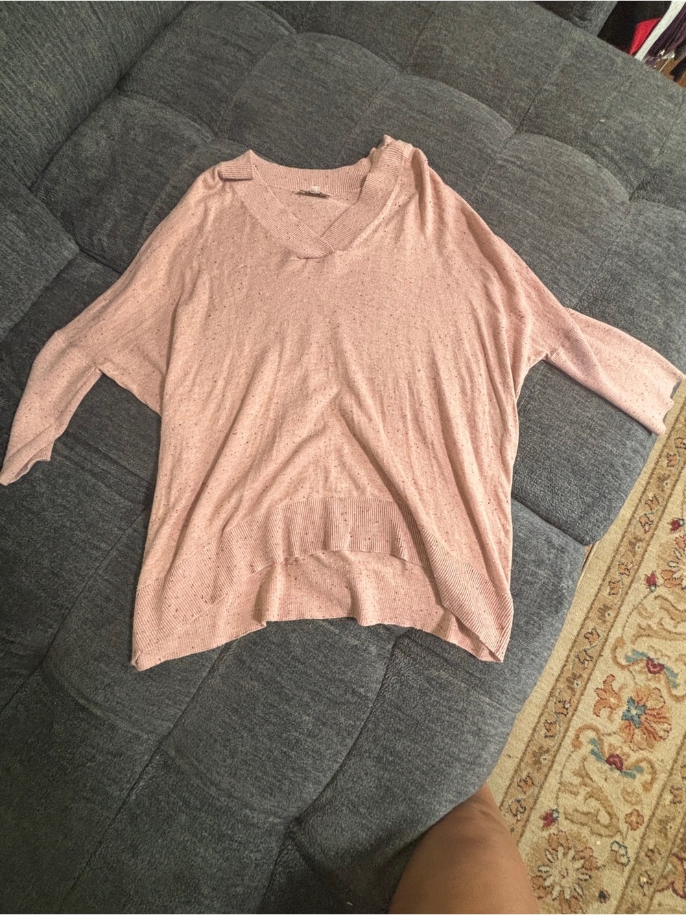 LOFT Light Pink V-Neck Relaxed Knit Sweater